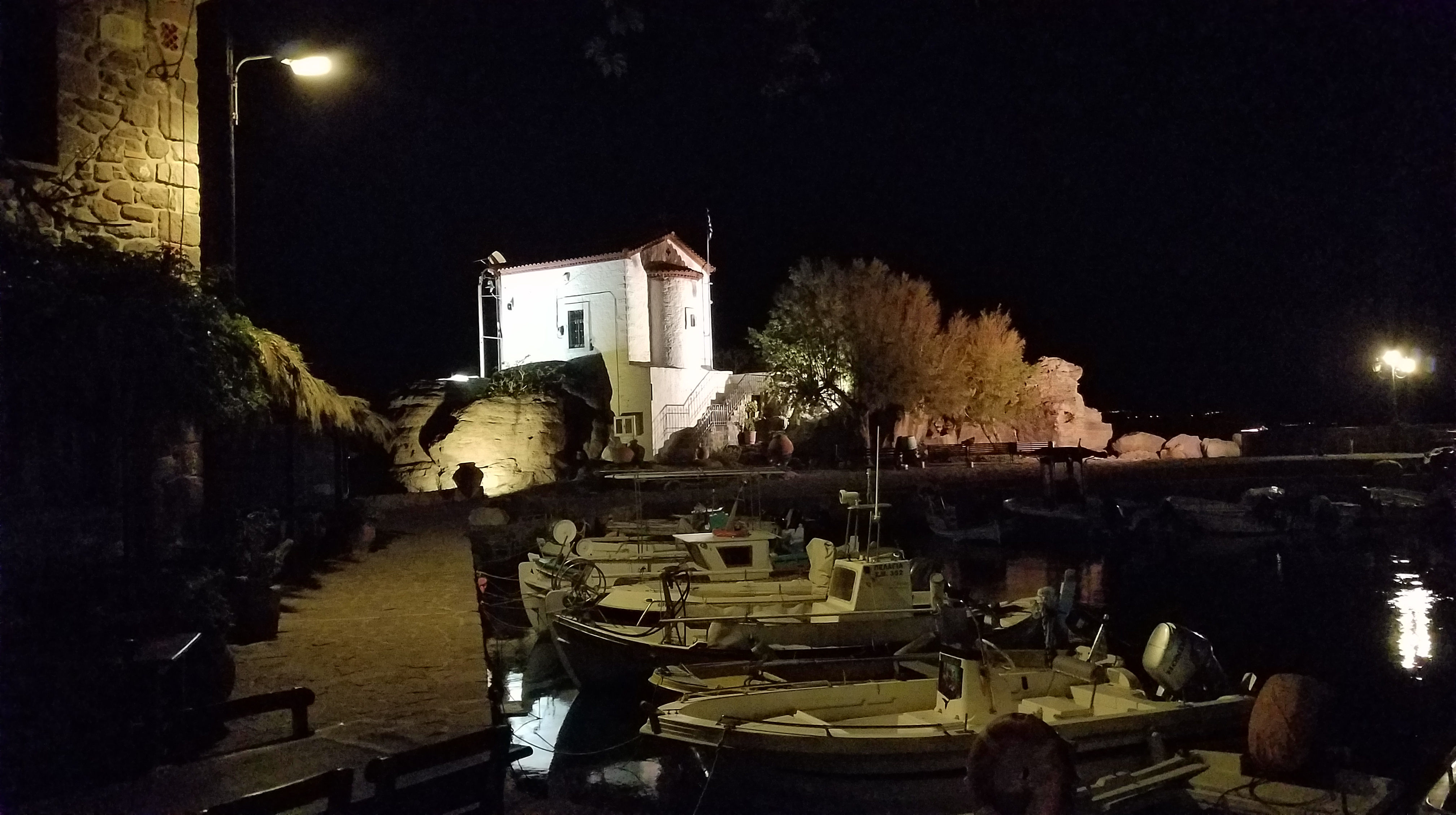Skala Sikamineas Harbor at Night